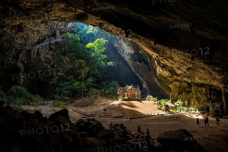 Temple in a stalactite cave, Phraya Nakhon Cave, Khao Sam Roi Yot National Park, Hua Hin, Prachuap Khiri Khan, Thailand
