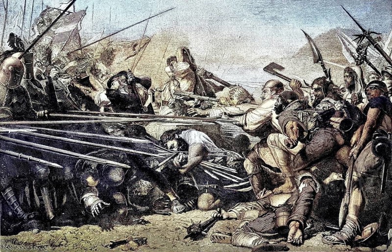 Battle of Sempach, Conflict between the Habsburgs and the Swiss during the Swiss Habsburg War, Canton of Lucerne, Switzerland, Illustration, published 1890, Reproduction, digitally enhanced, Historical