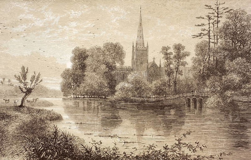 Stratford-upon-avon, England, in the 19th century. Birthplace of William Shakespeare. From the illustrated library Shakspeare, published in London in 1890, digital reproduction of a historical original