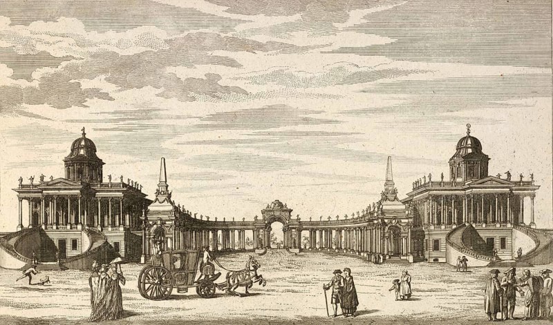 Colonnade of the royal palace near Potsdam, Germany, around 1880, digitally restored reproduction of a 19th century illustration, historical, exact date unknown
