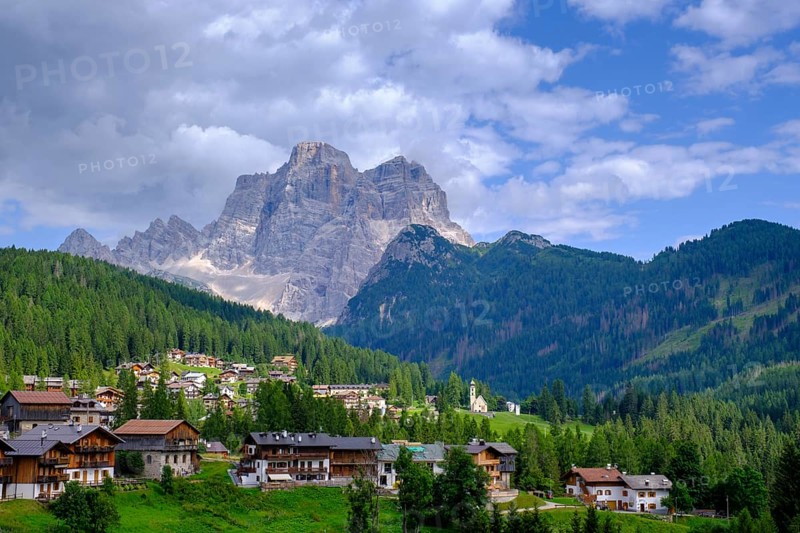 Santa Fosca, with Monte Pelmo, near Selva di Cadore, Dolomites, Trentino, Italy