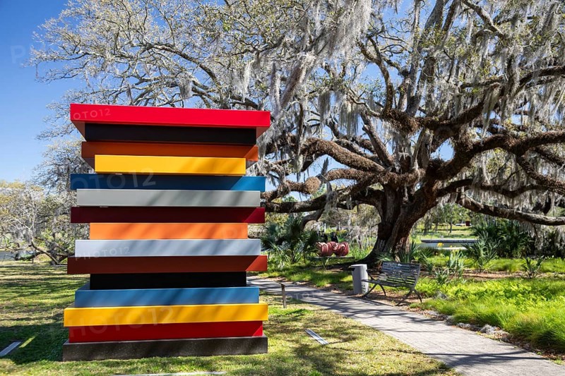 New Orleans, Louisiana - The sculpture garden at the New Orleans Museum of Art in City Park. Colored Stacked Frames is by Sean Scully
