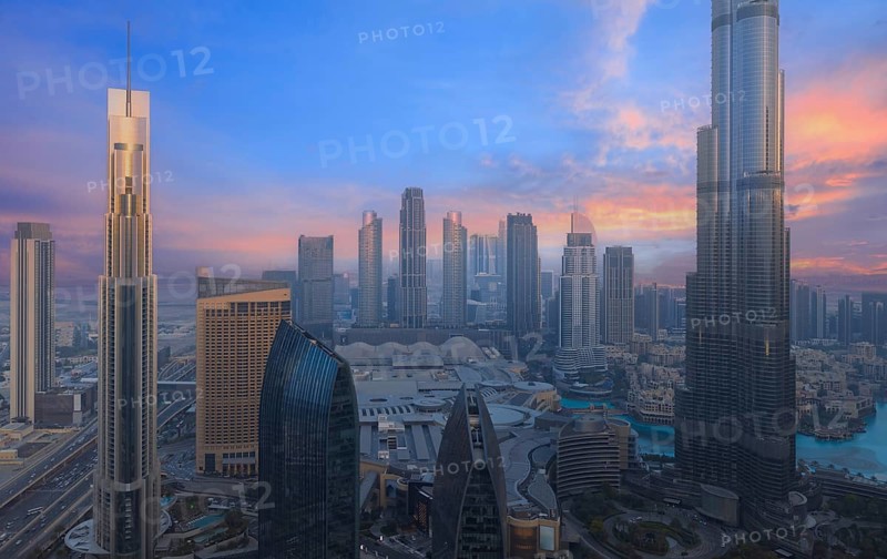 UAE, Dubai downtown financial skyline and business shopping center near Dubai Mall