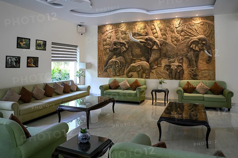 Lobby of Resort De Coração, near Ramnagar, Corbett National Park, Uttarakhand State, India