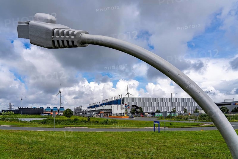 The Google Datacenter, data centre in Eemshaven, on over 44 hectares, is being expanded, powered by electricity from renewable energies, wind power, Eemshaven, Netherlands