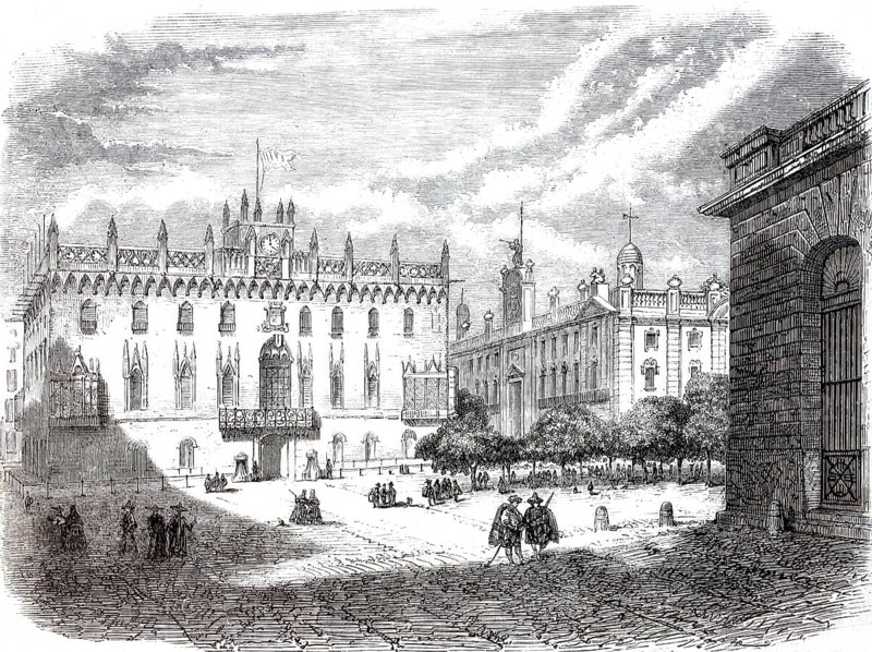 The Royal Palace and the Customs House, c. 1875, Barcelona, Spain, digitally enhanced reproduction from a 19th century original, historical, exact date unknown