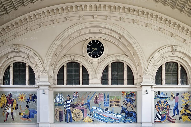 Wall mosaic from the 1950s in the reception hall, advertising space for Martin Brinkmann AG, Bremen Central Station, Germany