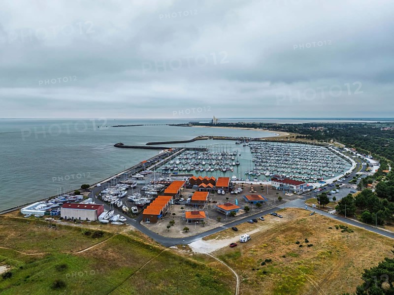 Marina in Le Verdon-sur-Mer from a drone, Nouvelle-Aquitaine, Gironde, France, EuropeLe Verdon-sur-Mer, Nouvelle-Aquitaine, Gironde, France, Europe