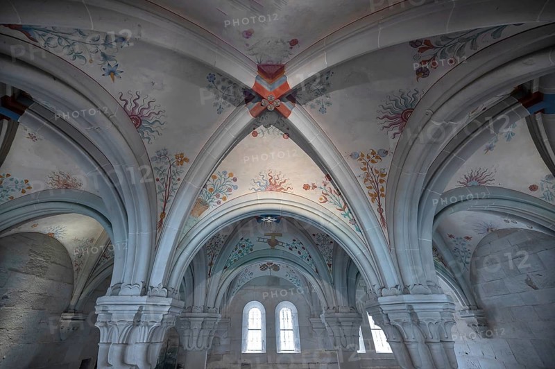 Vaulted ceiling in the chapter house, completed in 1220, not painted until 1528 Bebenhausen Abbey, Bebenhausen district of Tübingen, Baden-Württemberg, Germany