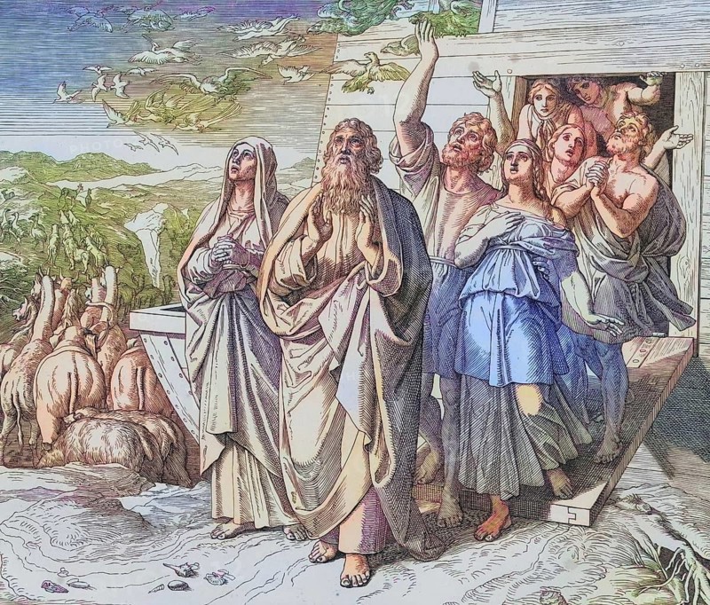 Biblical story, Noah leaves the ark, digitally enhanced reproduction of a wood engraving by Julius Schnorr von Carolsfeld, historical, around 1860, exact date unknown