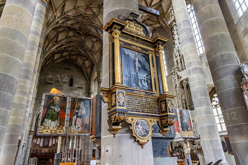 Protestant parish church of St Michael. As Johannes Brenz's place of work, it was the starting point of the Reformation in the territory of the imperial city after 1523. Schwäbisch Hall, Baden-Württemberg, Germany