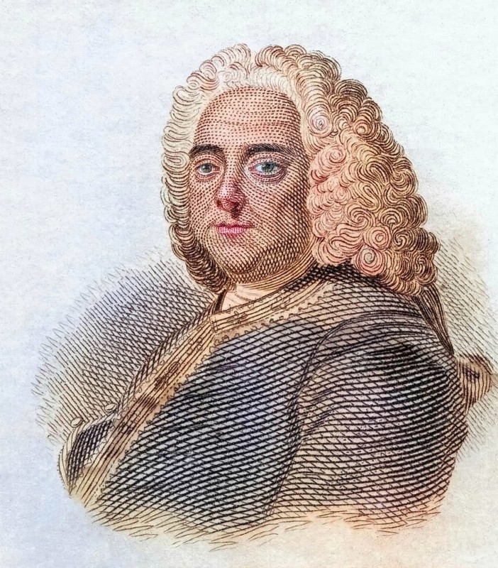 George Frideric Handel, (born 23 February / 5 March 1685greg. in Halle, died 14 April 1759 in London) was a Baroque composer who worked in Germany, Italy and especially in England, coloured woodcut from Crabbe's Historical Dictionary from 1825, Historical, digital reproduction