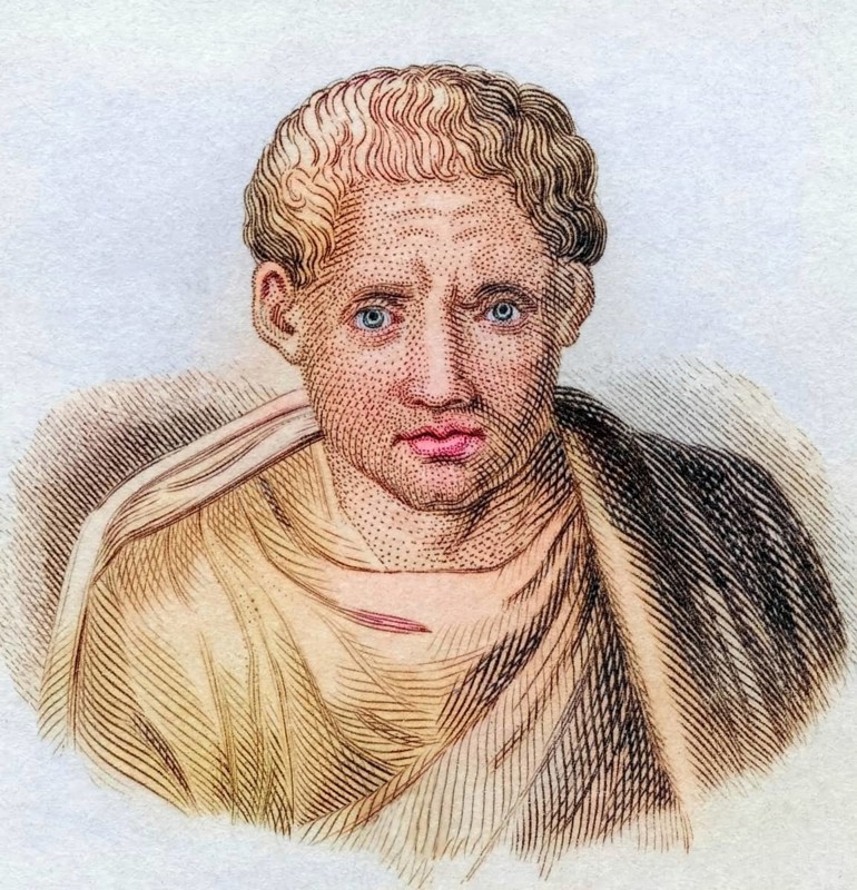 Poseidippus of Pella, (born around 310 BC, died 240 BC) was a Hellenistic epigrammatist, coloured woodcut from Crabbe's Historical Dictionary from 1825, Historical, digital reproduction
