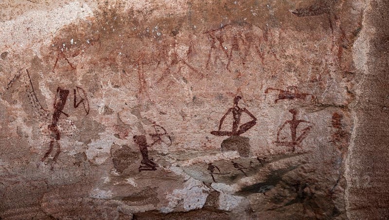 Depictions of people on a rock slab, petroglyphs, rock engravings, Twyfelfontein, Kunene, Namibia