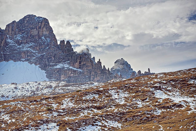 The Three Peaks in the Sesto Dolomites on the border between the provinces of Belluno in the south and South Tyrol, Italy