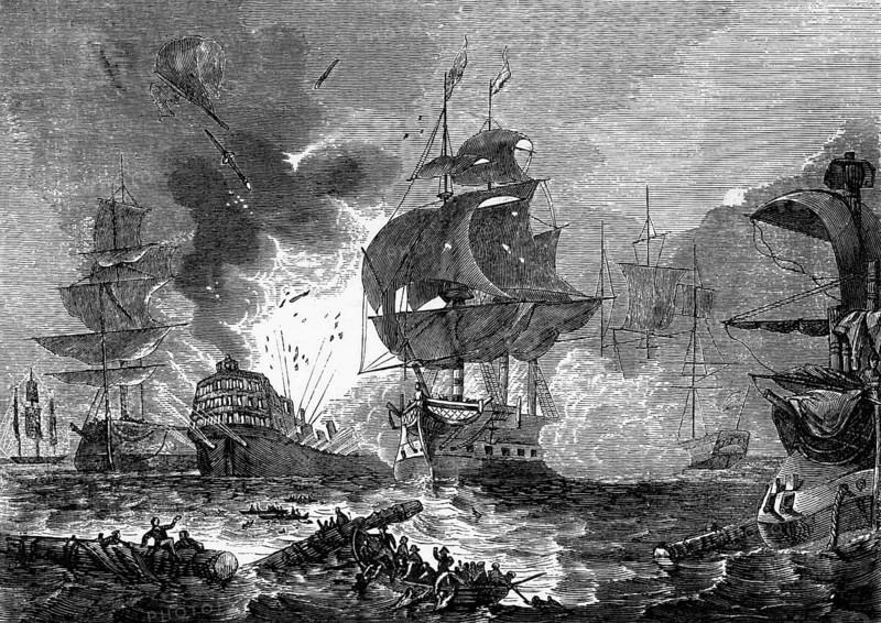 The Battle of the Nile, a major naval battle between the British and French fleets in the Bay of Abukir on the Mediterranean coast of Egypt from 1 to 3 August 1798, digital reproduction of a historical model