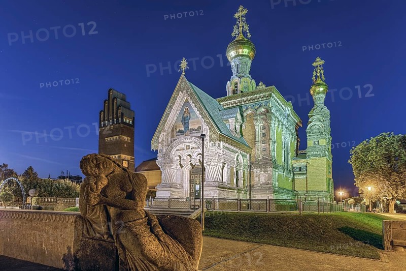 Russian Chapel Mathildenhöhe illuminated Darmstadt Germany