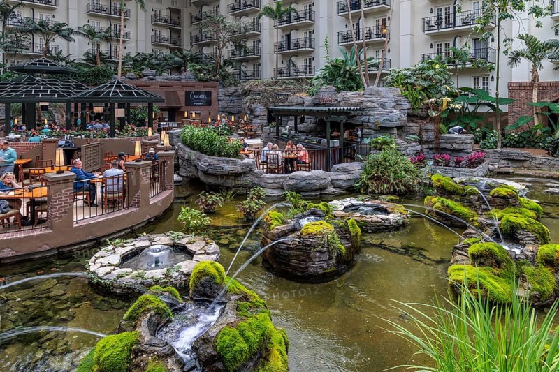 Guests dining at the Cascades American Cafe inside Gaylord Opryland Resort and Convention Center in Nashville, Tennessee