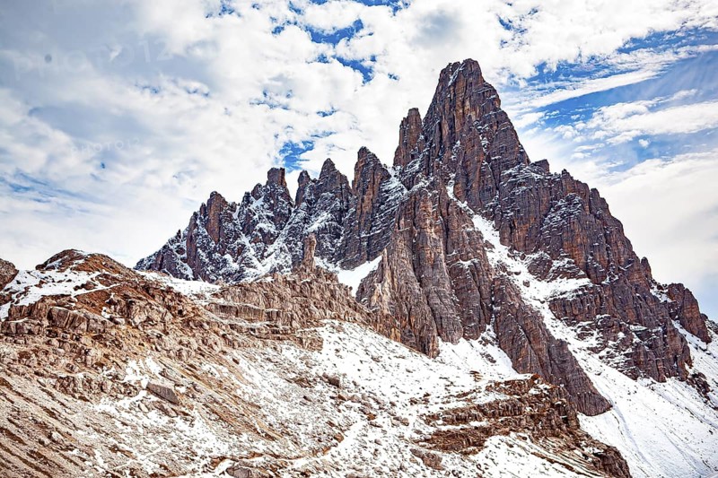 The Three Peaks in the Sesto Dolomites on the border between the provinces of Belluno in the south and South Tyrol, Italy