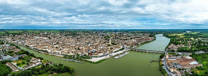 Panorama of Libourne from a drone, Gironde, Nouvelle-Aquitaine, Saint-Emilion and Pomerol, Southwestern France