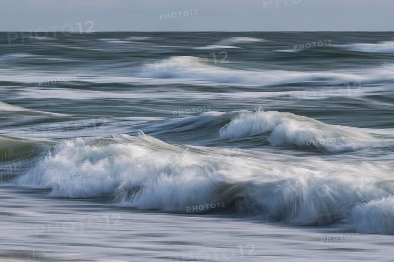 Sea waves in motion, wiping effect, long exposure, near Hvide Sande, North Sea, Denmark