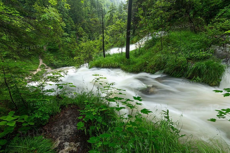 Magical waterfalls in the Weißbachtal valley near Inzell after heavy rain