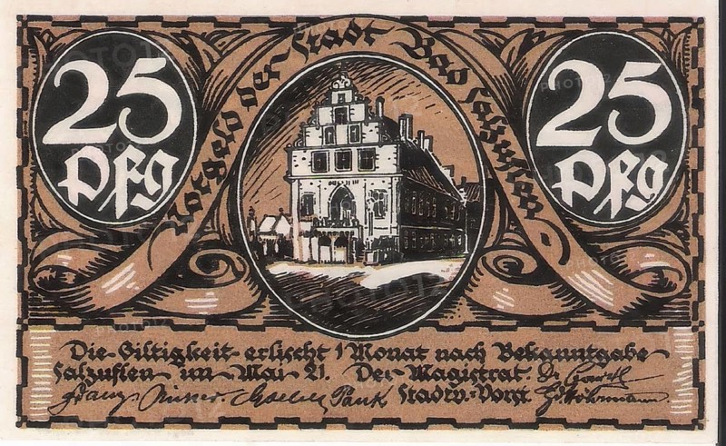 Banknote, banknote, emergency money, 25 Pfennig, city of Bad Salzuflen, 1921, Germany, reproduction of a historical banknote