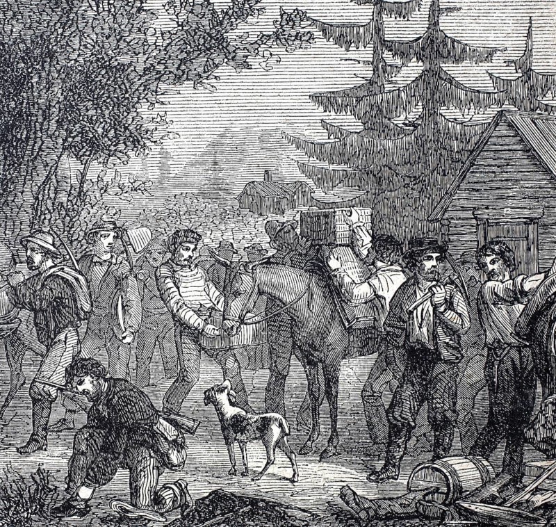 Gold seekers, gold diggers setting out for the claims in California, around 1860, America, digitally enhanced reproduction of a 19th century original, historical, exact date unknown