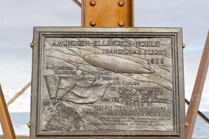 Amundsen-Ellsworth-Nobile, commemorative plaque on the mast for airship, Ny-Alesund, Spitsbergen, Svalbard