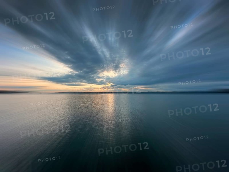 Evening mood, clouds over Lake Starnberg, zoom effect, Bavaria, Germany
