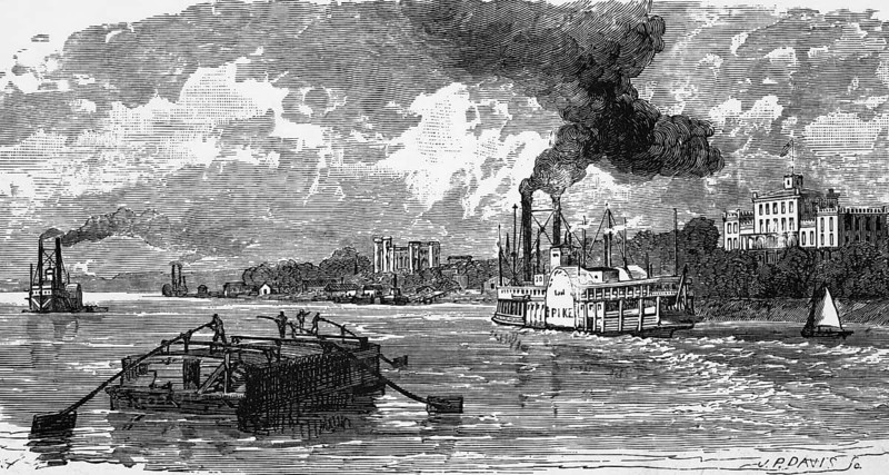 Baton Rouge, from the Mississippi River, Louisiana, around 1870, America, digital reproduction of a historical original