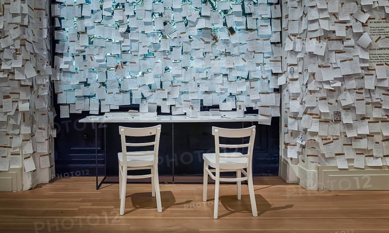 Gropius Bau Berlin, interior view, room with countless post it at the end of an exhibition, Berlin, Germany