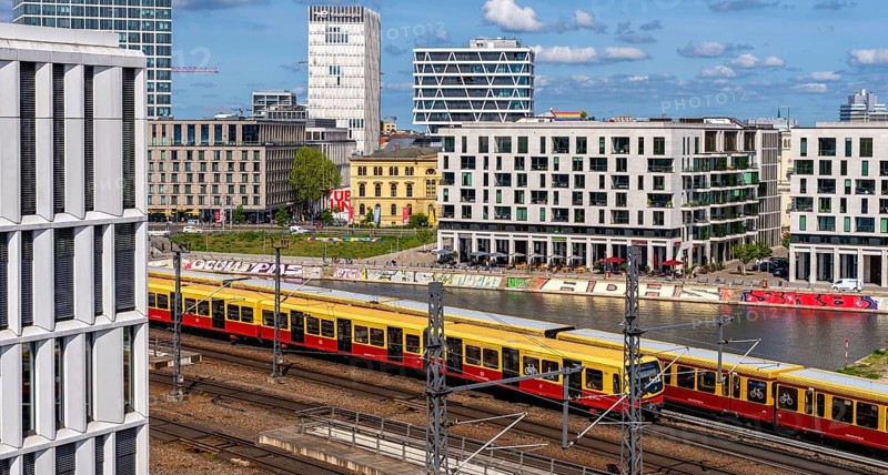 View from the roof of the Futurium Museum onto the Humboldt harbour at Berlin Central Station, Germany