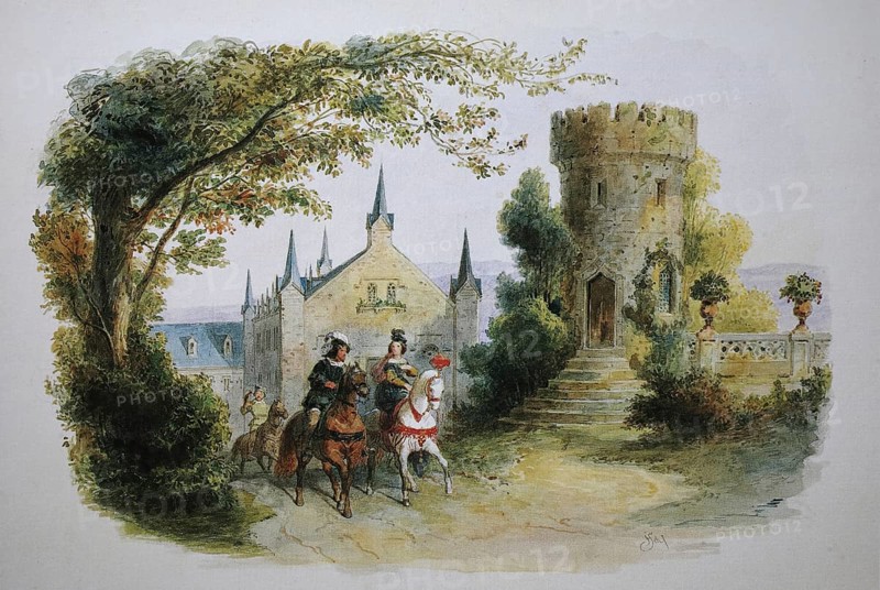 In the park of Rosenau Castle, 1845, Coburg, Upper Franconia, Bavaria, Germany, Historical, digitally restored reproduction from a 19th century original, Record date not stated