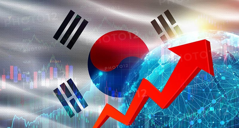 Global financial growth with South Korea flag. Financial growth with South Korea flag on economic background