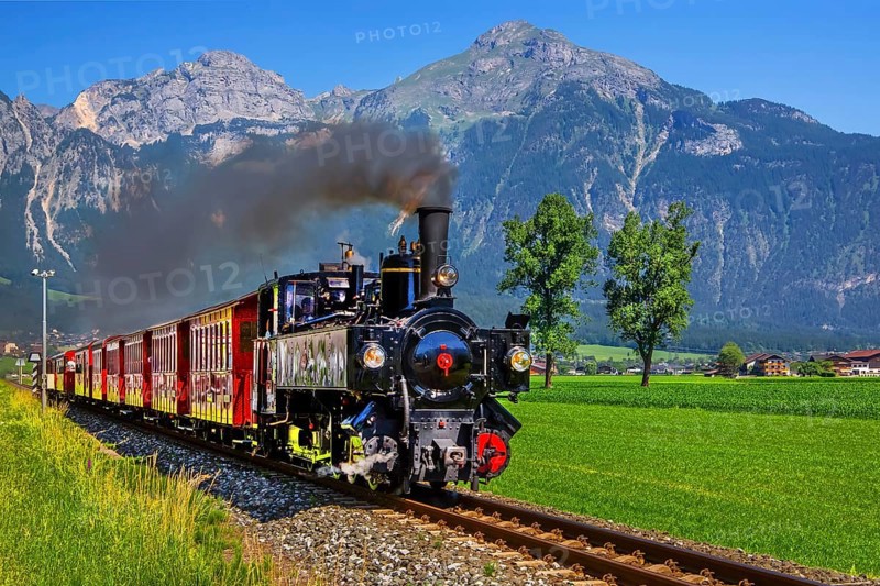Historic Zillertal railway with steam locomotive, Zillertal, Zillertal Alps, Tyrol, Austria