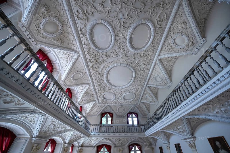 Baroque stucco ceiling in the large banqueting hall 1695 to 1700, Municipal Museum, Überlingen, Baden-Württemberg, Germany