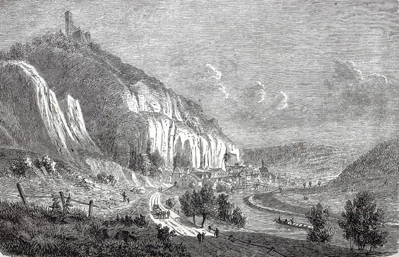 Randeck Castle and the village of Neuessing in the Altmühl Valley around 1870, Kelheim district, Lower Bavaria, Bavaria, Germany, Historical, digitally enhanced reproduction of a 19th century original