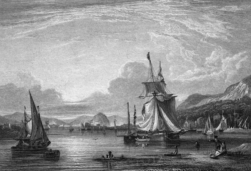 The Clyde from the Eskine ferry to illustrate the poem The Banks of Clyde by Andrew Park, Scotland, digital reproduction of a historical model