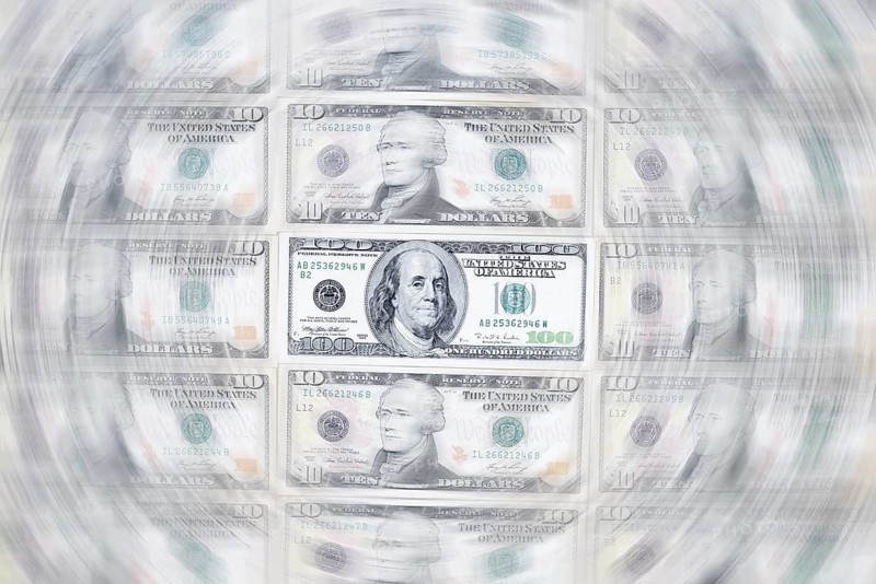 US dollar notes, 10 dollars, 100 dollars, banknotes