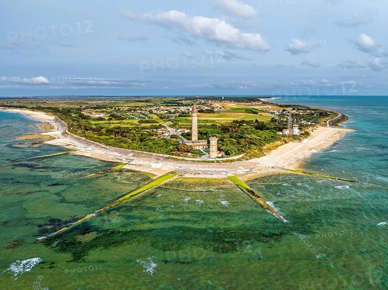 WHALE LIGHTHOUSE from a drone, Saint-Clement-des-Baleines, Atlantic, France