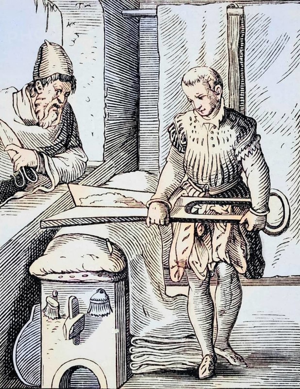 Clothmaker. Reproduction of a woodcut from the 16th century by Jost Amman from the 19th century, coloured, digital reproduction of a historical original