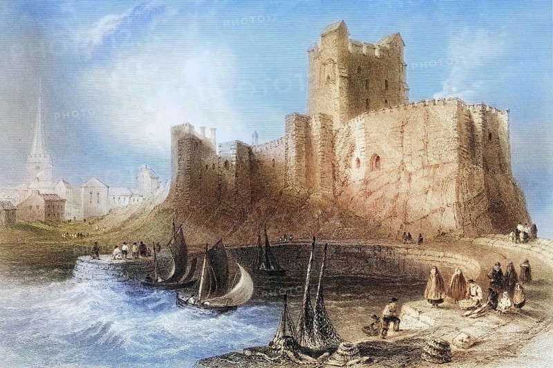 Carrickfergus Castle, County Antrim, Ireland, from the Landscape and Antiquities of Ireland, 1841, digital reproduction of a historical model