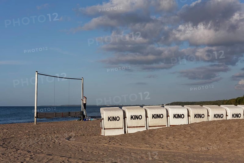 Kühlungsborn beach cinema, lined up beach chairs for cinema-goers, Baltic Sea, Mecklenburg-Western Pomerania, Germany