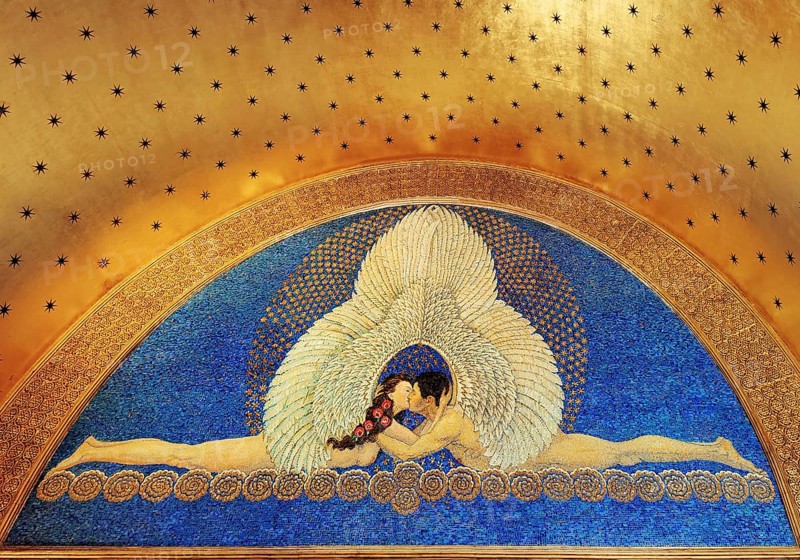 Mosaic entitled The Kiss by Friedrich Wilhelm Kleukens in the Wedding Tower, Mathildenhöhe, Darmstadt, Hesse, Germany