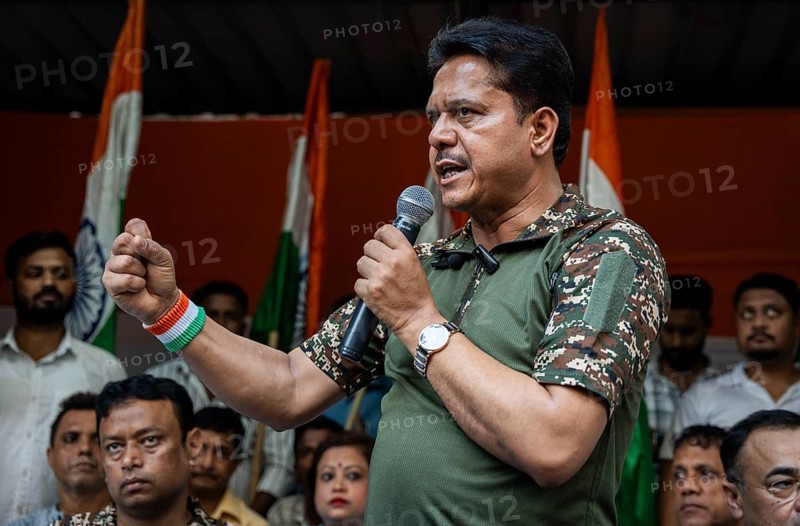 Bhupen Kumar Borah, president of Assam Congress committee speaks during celebrate after Indian armed forces carried out Operation Sindoor, missile strikes hitting terrorists hideouts in Pakistan and PoK, in Guwahati, May 9, 2025