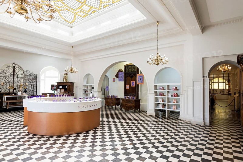 Interior view, salesroom, Perfumery Molinard, perfume manufacturer, Grasse, Alpes Maritimes, Provence Alpes Cote d'Azur, French Riviera, South of France, France