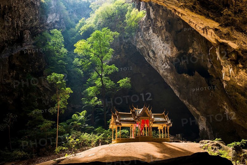 Temple in a stalactite cave, Phraya Nakhon Cave, Khao Sam Roi Yot National Park, Hua Hin, Prachuap Khiri Khan, Thailand