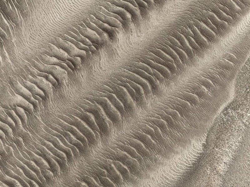 Patterns in the sand of the Namib Desert. Aerial view. Drone shot. Skeleton Coast National Park, Namibia