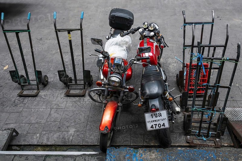 Parked motorbikes, Bangkok, Thailand